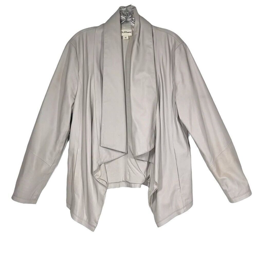 PURE DKNY Light Gray Pewter 100% Leather Lamb skin Open Front Jacket size XS